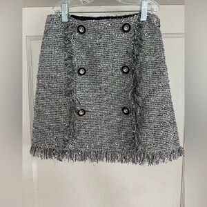 A Loves A Metallic Tweed Fringe High Rise Button Front Skirt NWT